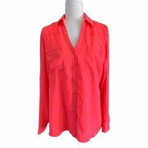 Express Neon Pink Portofino Long Sleeve Button Up